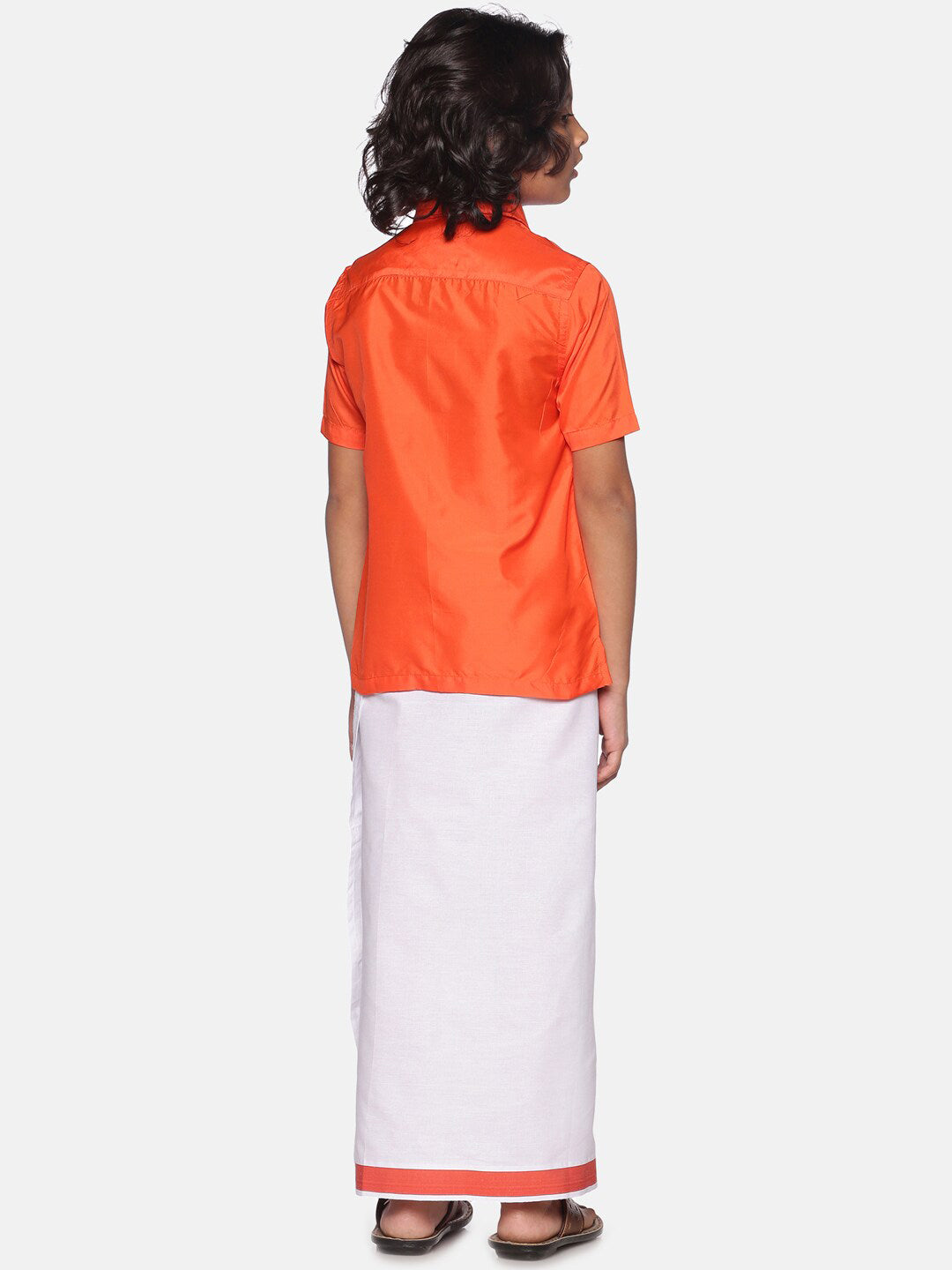 Sethukrishna Orange & White Solid Shirt with Dhoti Set For Boys - Distacart