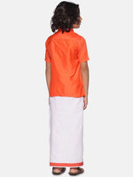 Thumbnail for Sethukrishna Orange & White Solid Shirt with Dhoti Set For Boys - Distacart