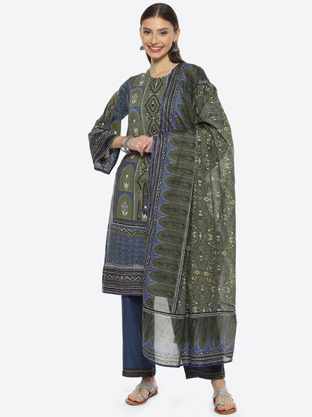 Biba Women Ethnic Motif Printed Kurta With Trousers & Dupatta - Distacart