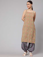 Thumbnail for Aks Floral Printed Shoulder Straps Pure Cotton Kurta with Harem Pants - Distacart