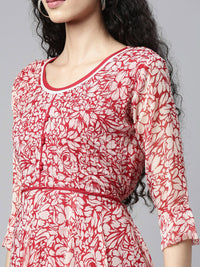 Thumbnail for Souchii White & Red Floral Layered Chiffon Beautiful Midi Dress - Distacart