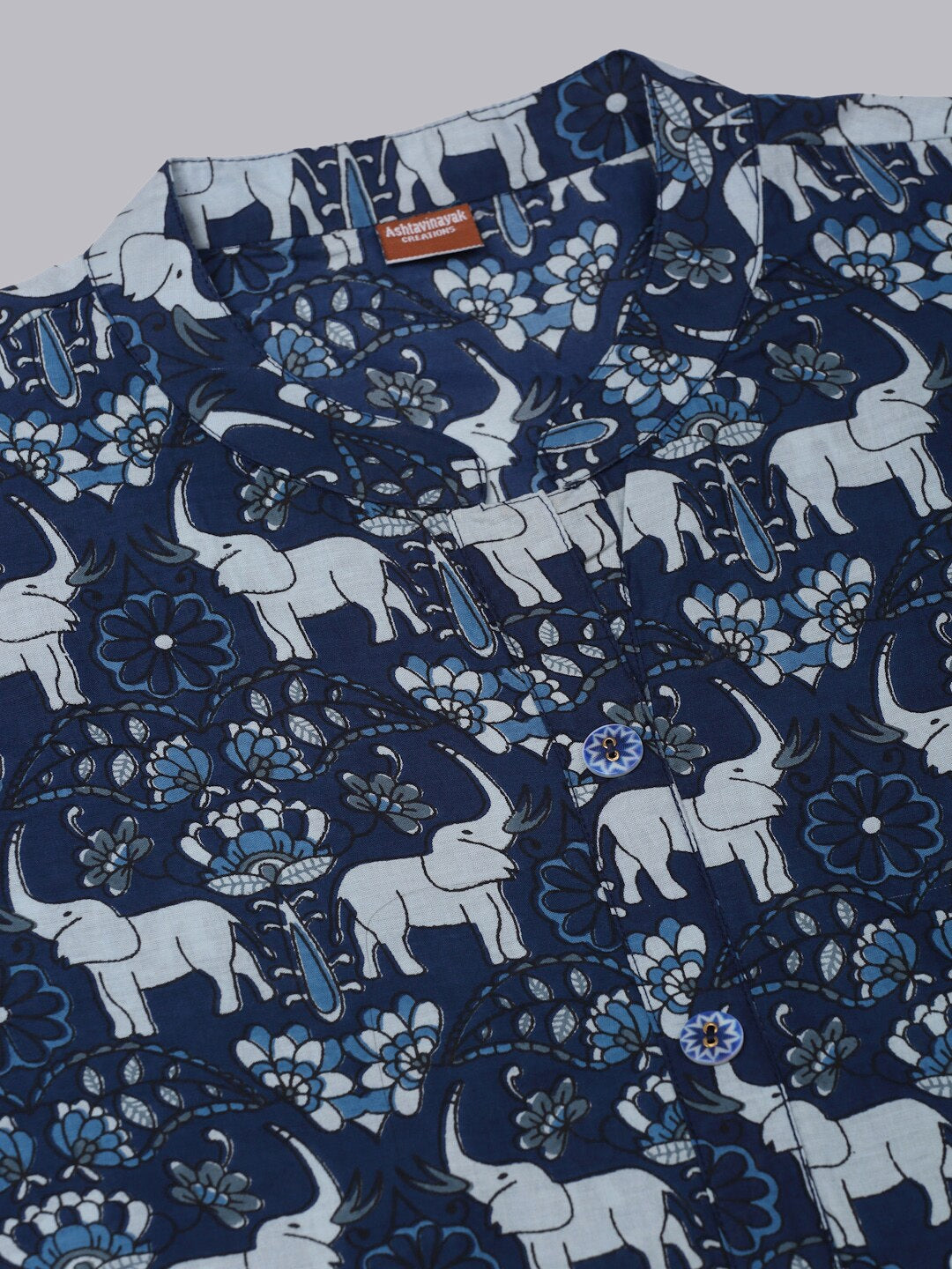 Kalini Women Navy Blue Ethnic Motif Short A-Line Kurta - Distacart