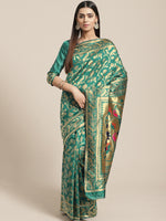 Thumbnail for Saree Mall Teal Green & Golden Woven Design Banarasi Saree - Distacart