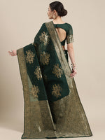 Thumbnail for Saree Mall Green Floral Linen Blend Banarasi Saree - Distacart