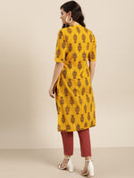 Thumbnail for Sangria Women Mustard Yellow & Black Ethnic Motif Printed Kurta with Trousers - Distacart