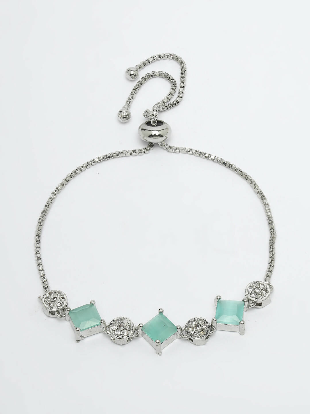 NVR Women Silver Plated & Blue Cz Stone Handcrafted Jewellery Set - Distacart