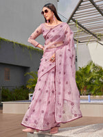 Thumbnail for Tikhi Imli Ethnic Motifs Mirror Work Organza Saree - Distacart