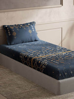 Thumbnail for DDecor Blue & Brown Ethnic Motifs Cotton 150 TC Single Bedsheet with 1 Pillow Cover - Distacart