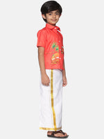 Thumbnail for Sethukrishna Boys Red & White Printed Shirt with Dhoti - Distacart