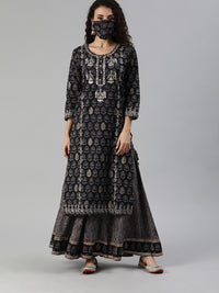 Thumbnail for Ishin Women Black Beige Printed Sequinned Gotta Patti Kurta Set - Distacart