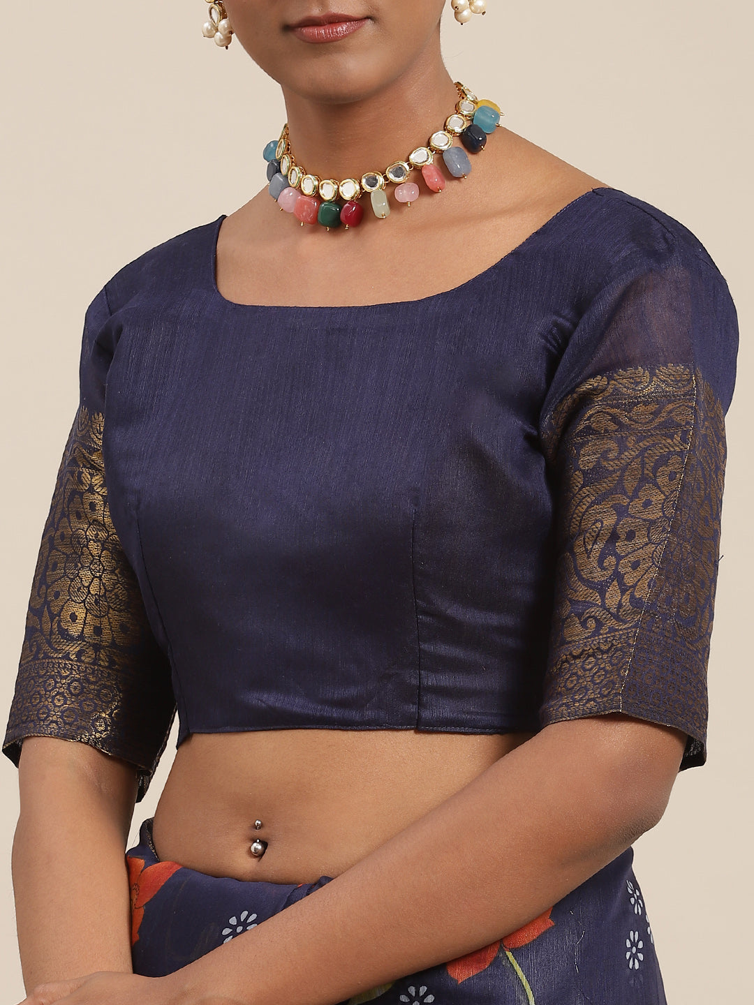 Saree Mall Navy Blue Kalamkari Saree - Distacart
