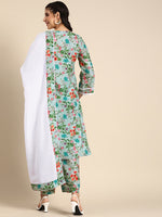 Thumbnail for Sangria Women V-Neck Floral Printed Regular Kurta with Palazzos & With Dupatta - Distacart