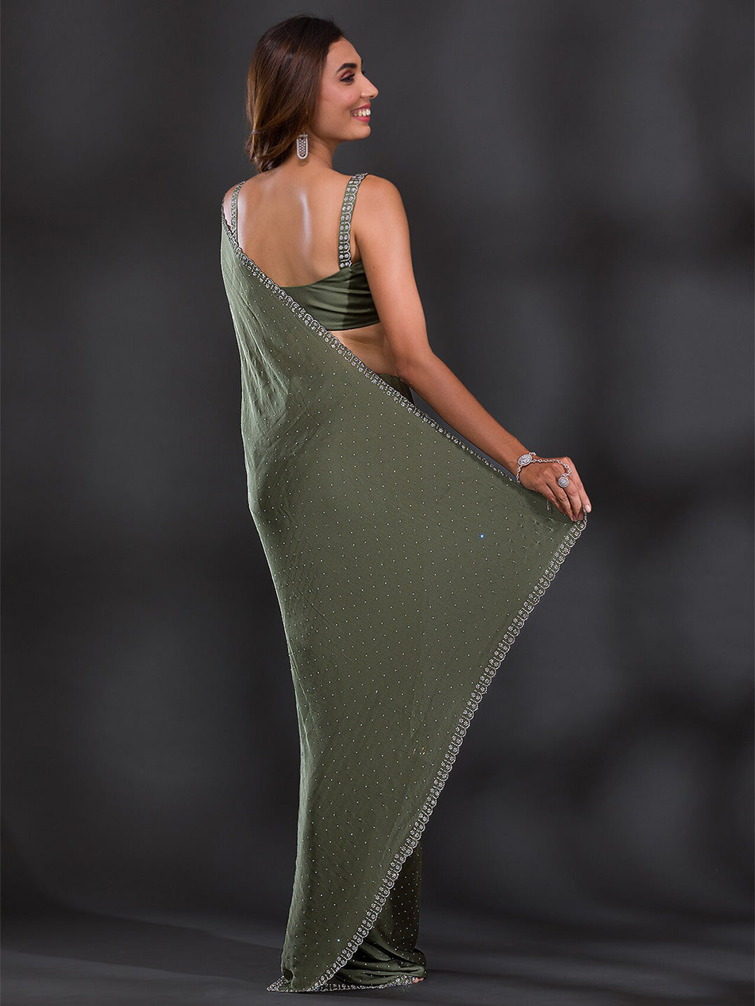 Koskii Embellished Beads and Stones Satin Saree - Distacart