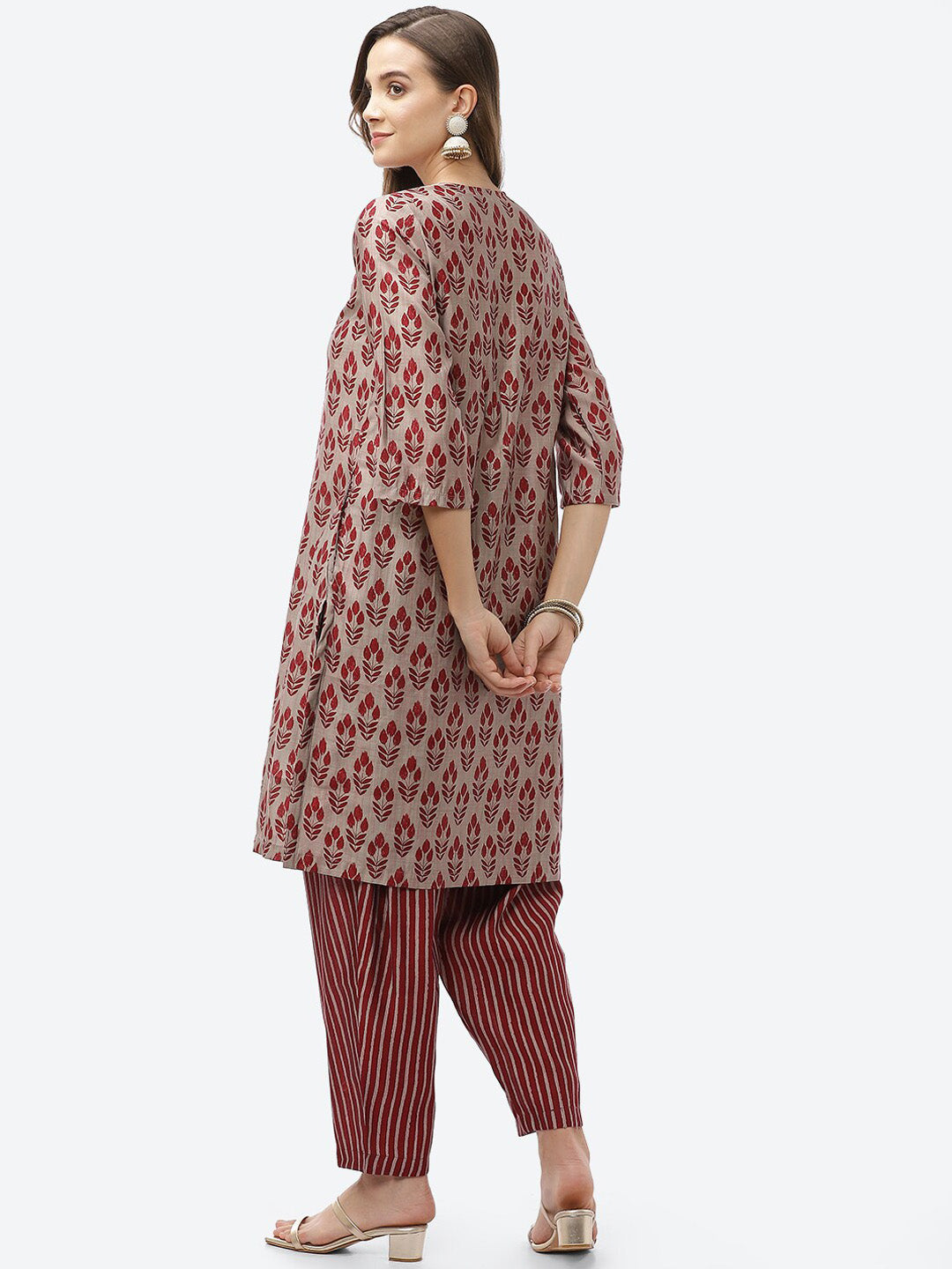 Biba Women Maroon Ethnic Motifs Printed Kurta with Trousers - Distacart