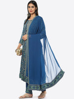 Thumbnail for Biba Women Plus size Blue Printed Kurta with Trouser & Dupatta - Distacart