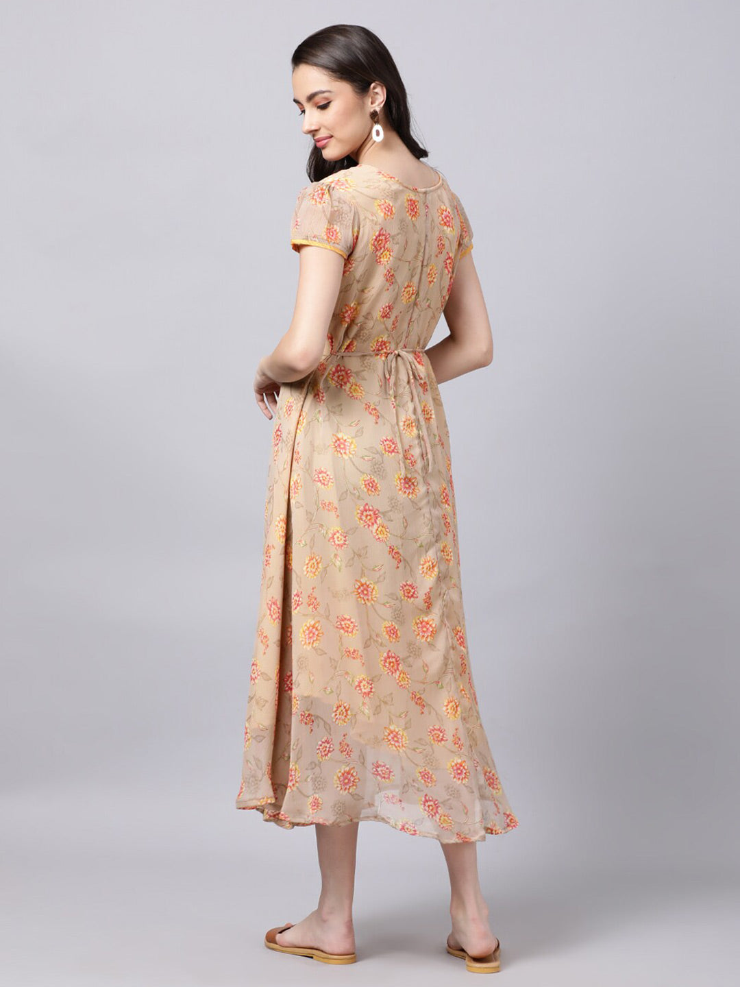 Souchii Women Grey Floral Printed Chiffon A-Line Dress - Distacart