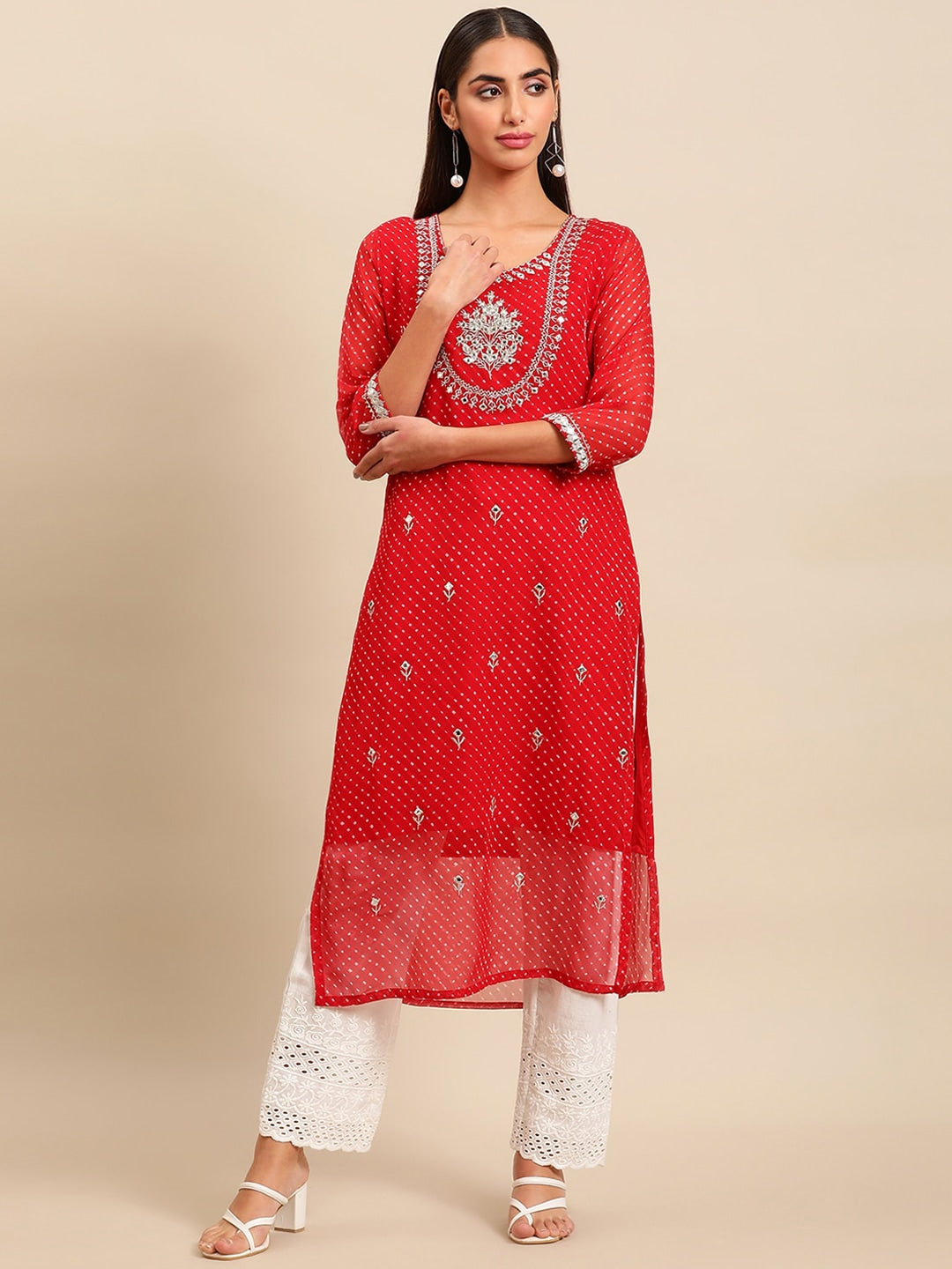 Sangria Women Yoke Design Mirror Work Indie Prints Cotton Kurta - Distacart