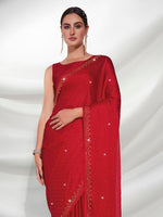 Thumbnail for Mitera Red Embellished Beads and Stones Satin Saree - Distacart