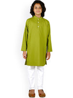 Thumbnail for Sethukrishna Boys Green Solid Pure Cotton Kurta Set - Distacart