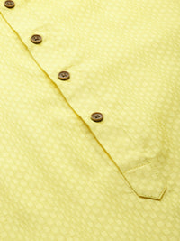 Thumbnail for Manyavar Men Yellow Pure Cotton Mandarin Collar Kurta Set - Distacart