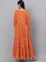 Thumbnail for Kalini Women Orange Ethnic Motifs Printed Cotton Anarkali Kurta - Distacart