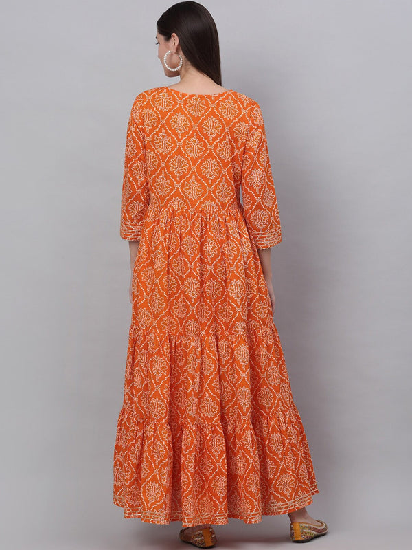 Kalini Women Orange Ethnic Motifs Printed Cotton Anarkali Kurta - Distacart