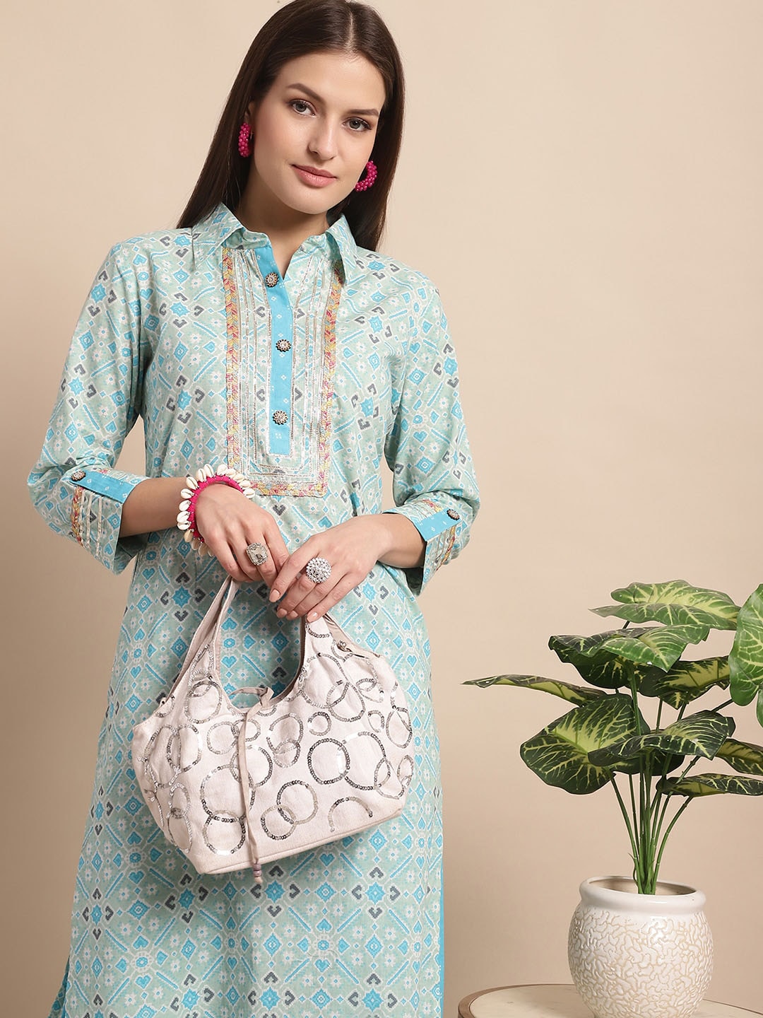 Kalini Ethnic Motifs Printed Shirt Collar Yoke Zari Pure Cotton Pathani Kurta With Salwar - Distacart