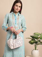 Thumbnail for Kalini Ethnic Motifs Printed Shirt Collar Yoke Zari Pure Cotton Pathani Kurta With Salwar - Distacart