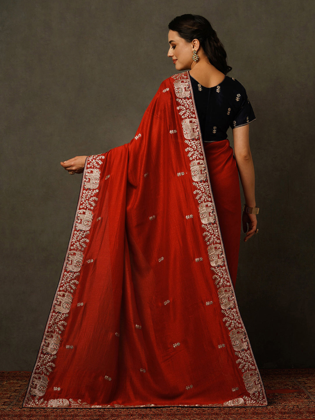 Mitera Ethnic Motifs Embroidered Beads and Stones Saree - Distacart