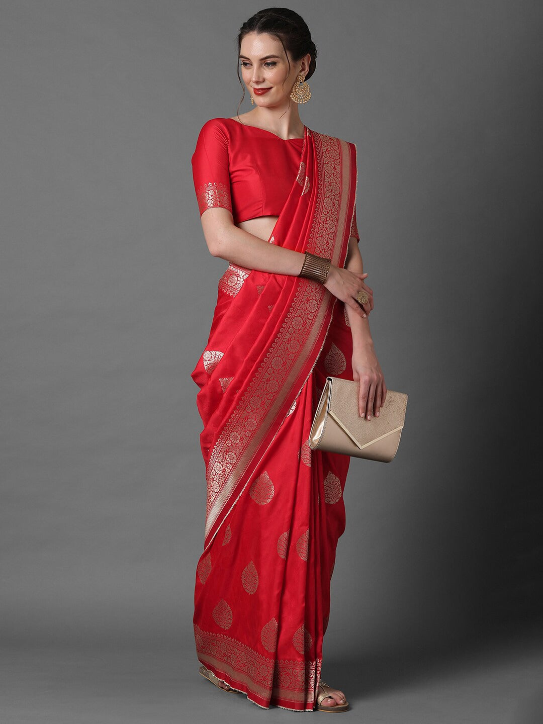 Mitera Red & Silver-Coloured Ethnic Motifs Zari Woven Design Silk Blend Banarasi Saree - Distacart