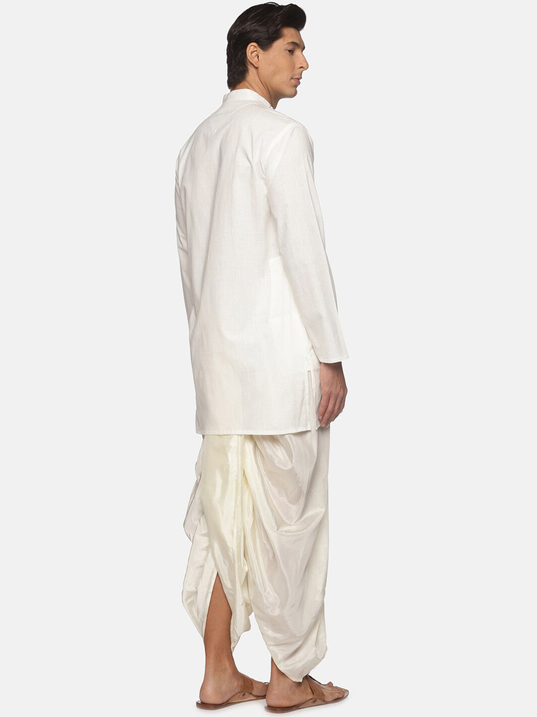 Sethukrishna Men Cream-Coloured Striped Pure Cotton Kurta with Dhoti Pants - Distacart