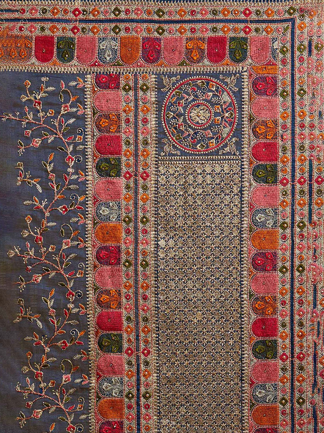 Koskii Blue & Red Floral Zari Art Silk Saree - Distacart