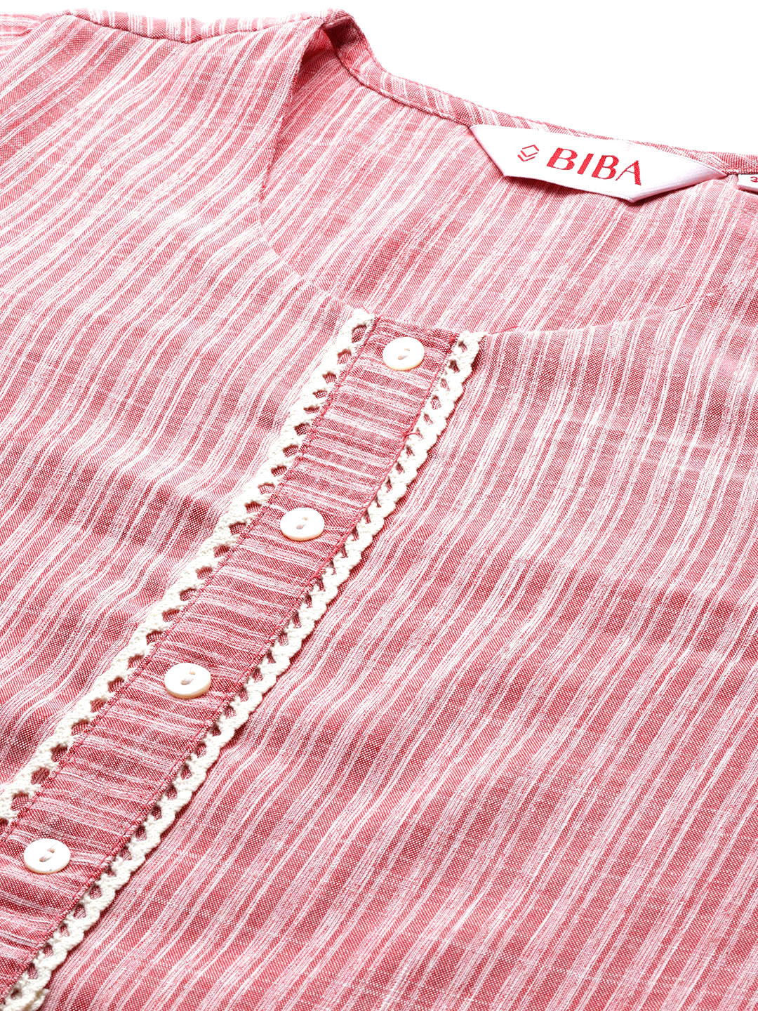 Biba Self-Striped Striped Kurta with Palazzos & Dupatta - Distacart