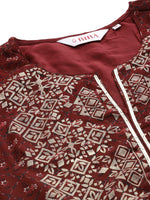 Thumbnail for Biba Women Maroon & Beige Ethnic Motifs Printed Kurta - Distacart