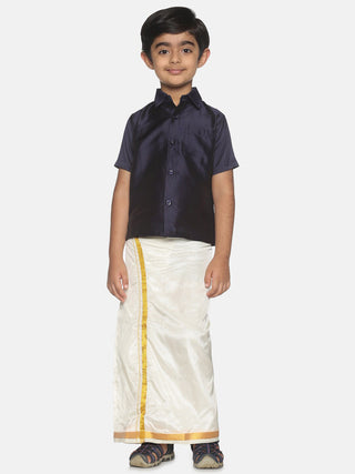 Sethukrishna Boys Navy Blue & White Shirt with Dhoti Set - Distacart