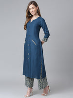 Thumbnail for Khushal K Women Teal Blue Printed Kurta with Palazzos - Distacart