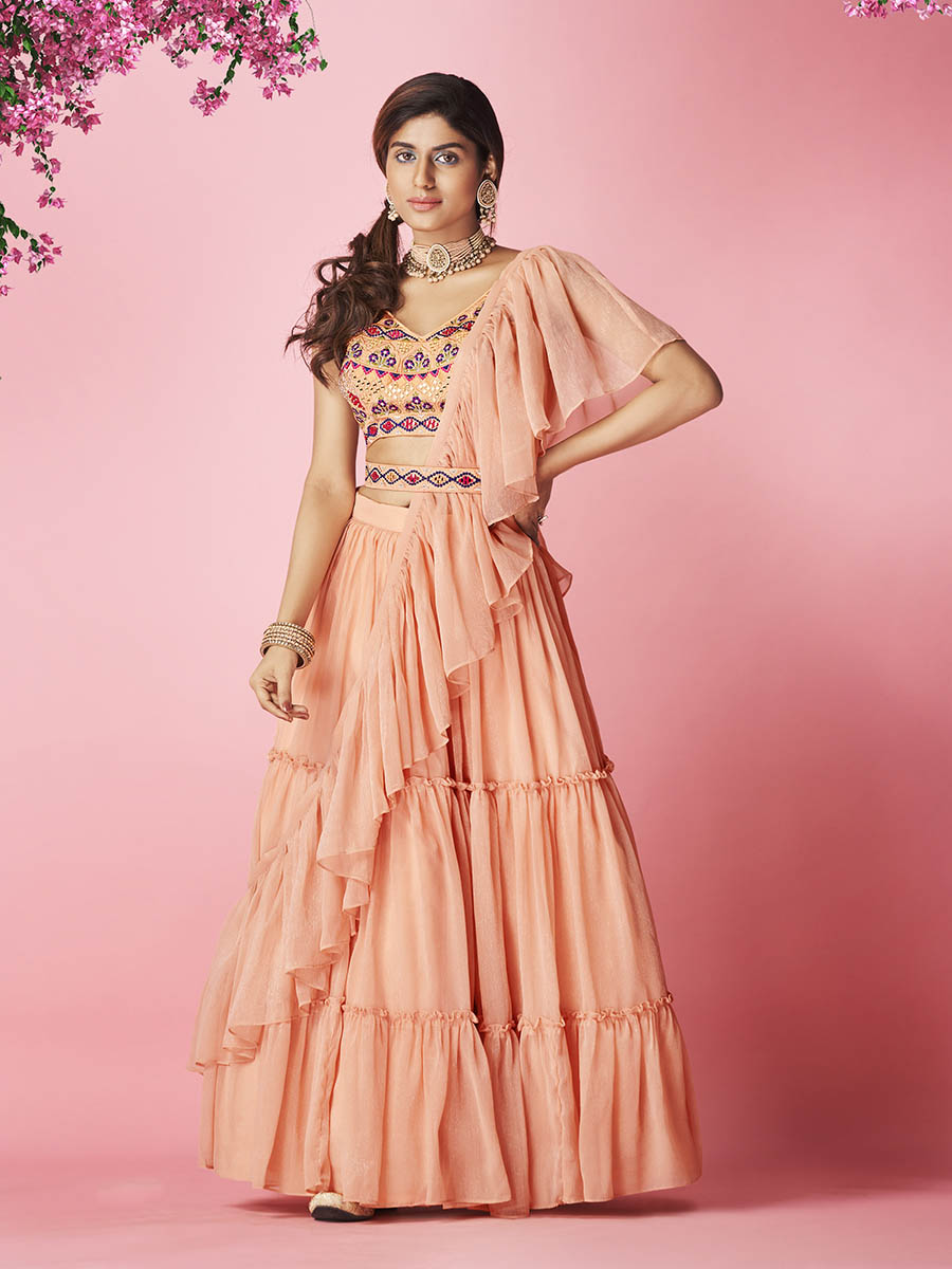 Myra Peach Art Silk Designer Lehenga - Distacart