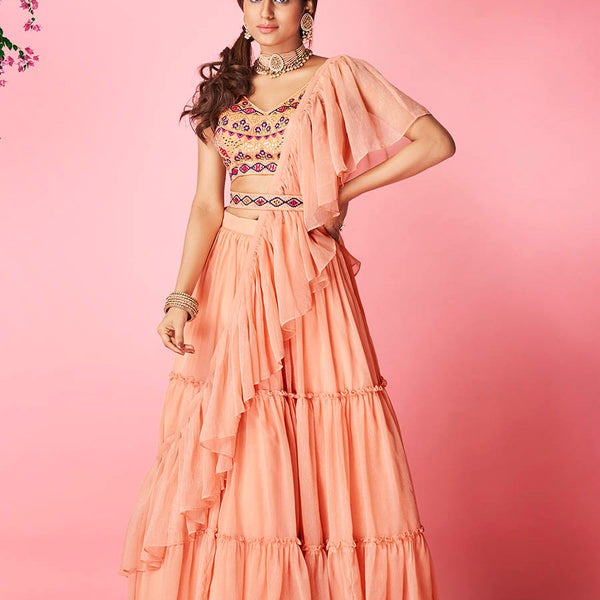 Myra Peach Art Silk Designer Lehenga - Distacart