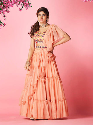 Myra Peach Art Silk Designer Lehenga - Distacart