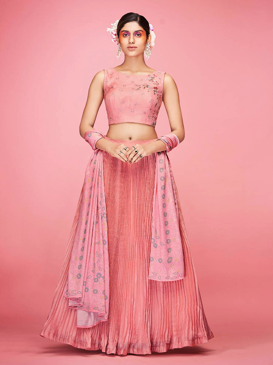 Myra Peach Art Silk Embroidered Designer Lehenga - Distacart
