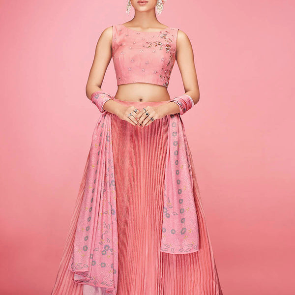 Myra Peach Art Silk Embroidered Designer Lehenga - Distacart
