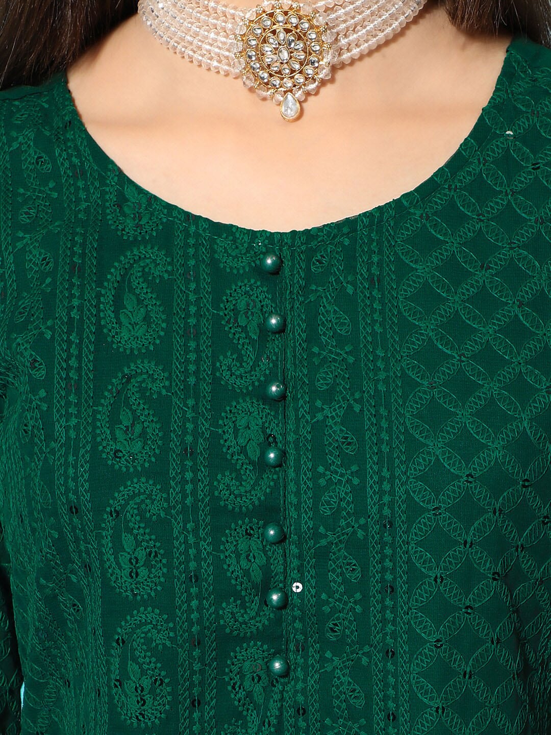 Kalini Ethnic Motifs Embroidered Chikankari Georgette Kurta - Distacart