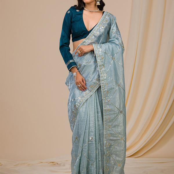 Koskii Ethnic Motifs Embroidered Tissue Saree - Distacart