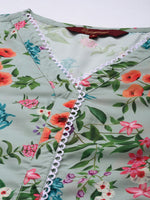 Thumbnail for Sangria Women V-Neck Floral Printed Regular Kurta with Palazzos & With Dupatta - Distacart