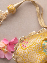 Thumbnail for Amyra Ethnic Motif Woven Design Banarasi Silk Potli bag - Distacart