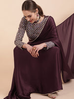 Thumbnail for Sangria Burgundy Sequinned Satin Saree - Distacart