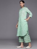 Thumbnail for Biba Women Ethnic Motifs Printed Pure Cotton Straight Kurta with Palazzos - Distacart