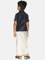 Thumbnail for Sethukrishna Boys Navy Blue & White Shirt with Dhoti Set - Distacart