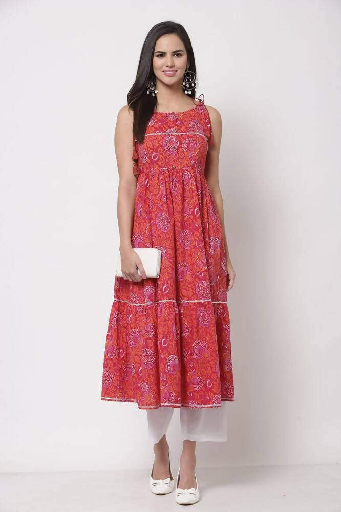 Myshka Cotton Printed Sleeveless Round Neck Casual Women's Dress