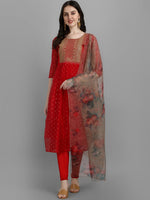 Thumbnail for Kalini Ethnic Motifs Yoke Design Regular Thread Work Kurta with Leggings & With Dupatta - Distacart